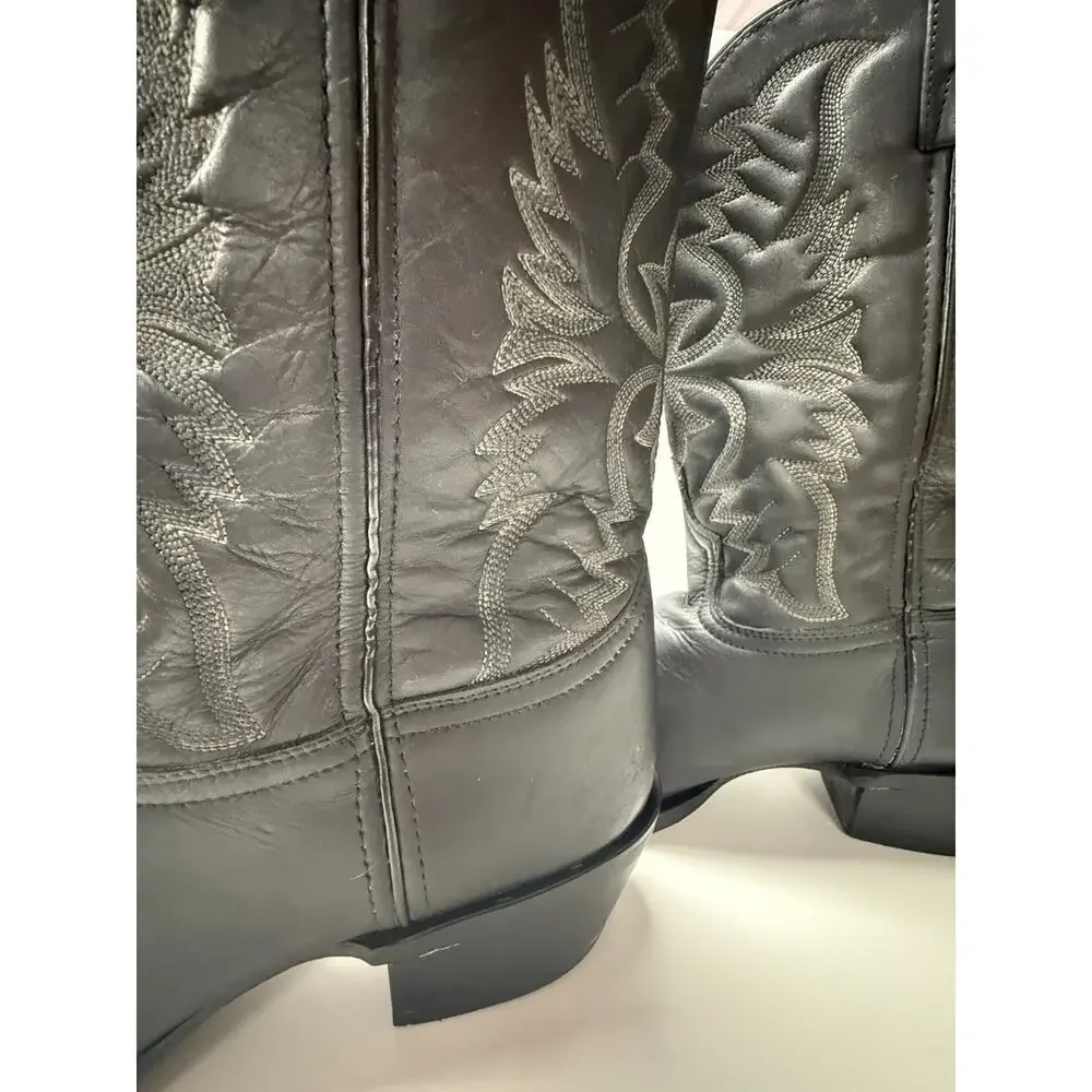 Laredo Black Leather Western Cowboy Boots Embroidered Square Toe Rodeo Mens 12EW